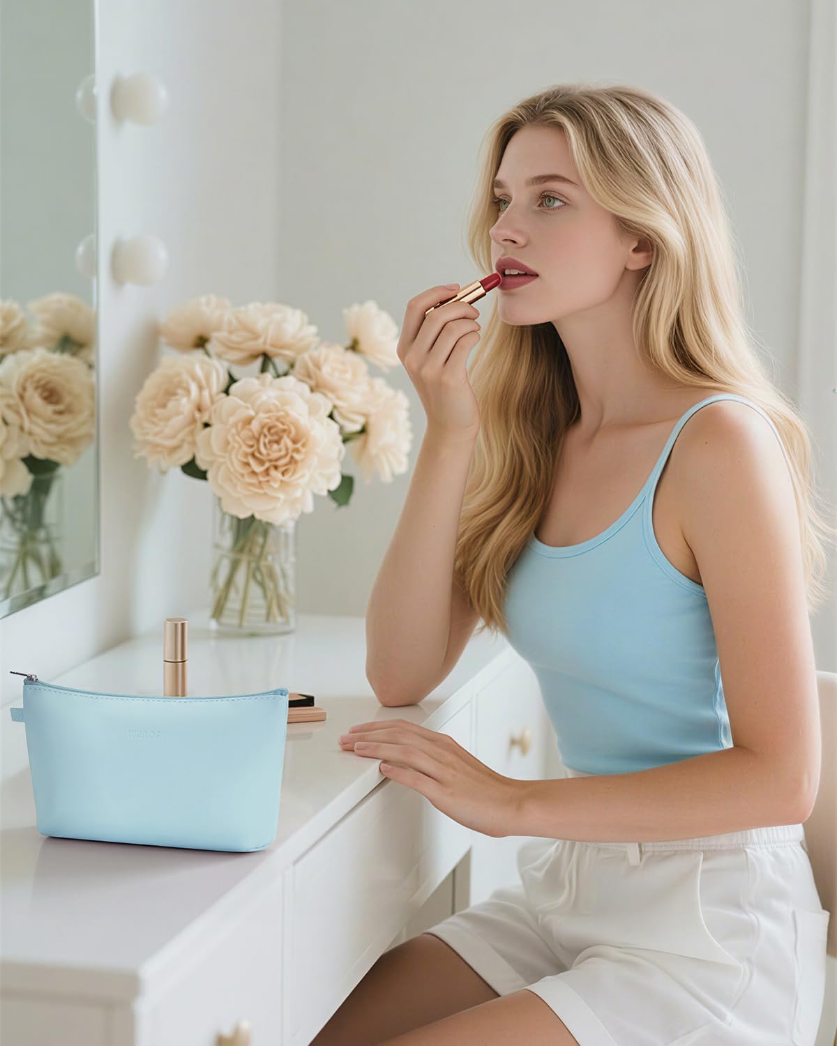 WANDF Small Makeup Bag for Purse, Small Cosmetic Bag for Women