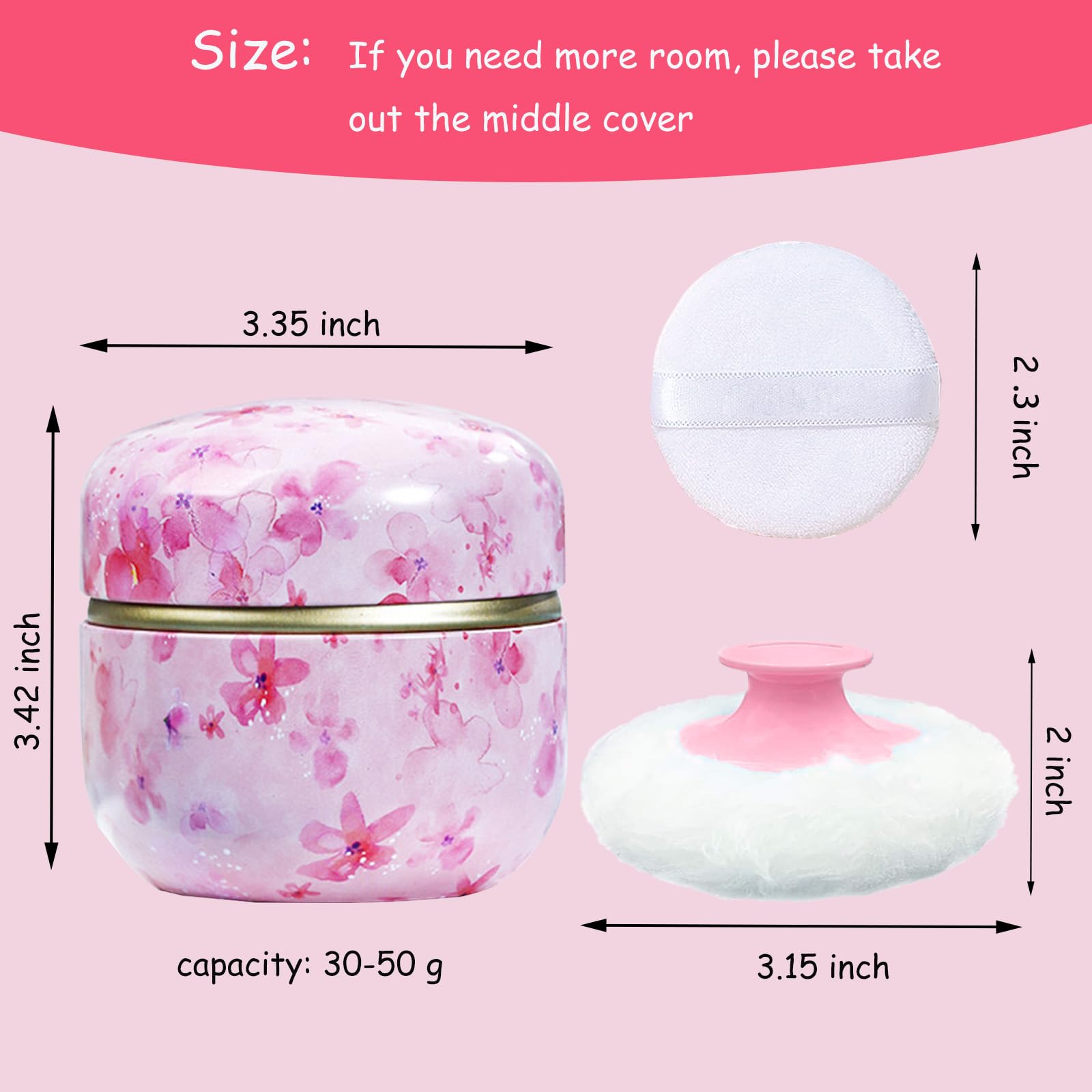 Qopoto Body Powder Puff and Container for Dusting Powder, Women Powder Puff and Powder Case for Bath and Travel (Sakura)