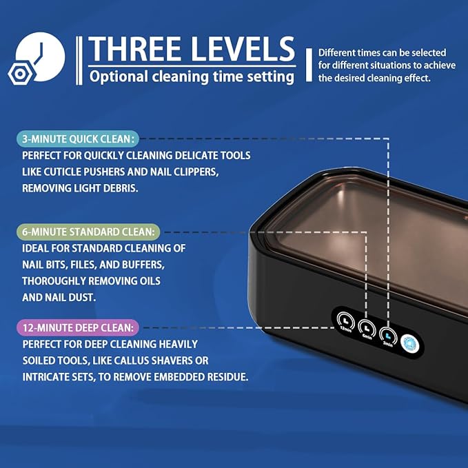 Pinkiou Nail Tool Cleaning Machine, 3 Timer Modes Nail Tool Sterilizer for Nail Drill Bits, Tweezers,Nail Art Brush, Nail Clipper, Makeup Brush, Jewelry Cleaning, Salon for Home Use, 22oz(650ML)