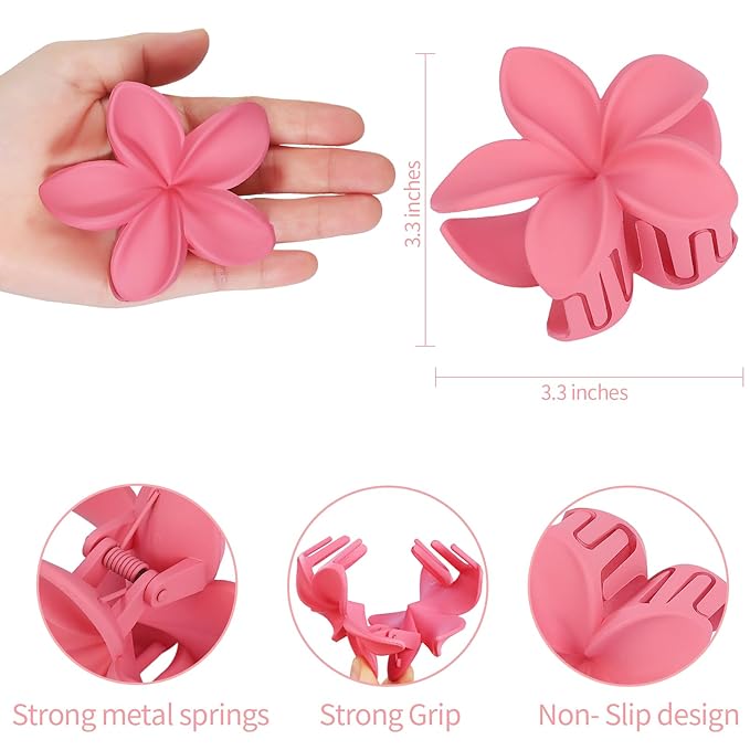 Sisiaipu Flower Hair Clips for Women 6 Pcs Hawaiian Large Claw Clips Plumeria Medium Hair Claw Clips for Thick Thin Hair Hibiscus Tropical Beach Hair Accessories for Women Girls and Girls-Dopamine