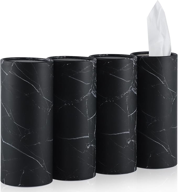 SINGARO Car Tissue Holder, 4 Pack Car Cup Holder Facial Tissues with Travel Tissue Bag, Quick and Convenient Flower Combination Car Tissue Box(4 Canisters/200 Tissues) Black