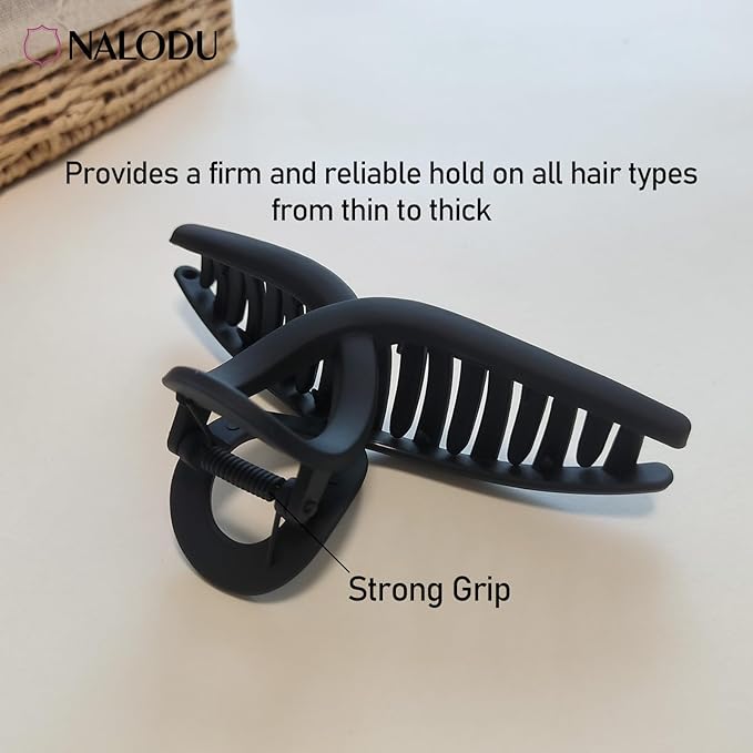 Nalodu 5 Inch Hair Claw Clips Extra Large No Slip Big Matte Jaw Butterfly Clip for Thin Fine Thick Hair Women, 2 Pack Black