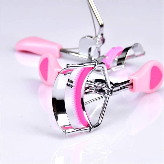 Stainless Steel Eyelash Curler with Built-in Comb Pinch Pain-Free Suitable for Any Eye Shapes and Sizes, with 5 Silicone Refill Pads (Peach Pink)