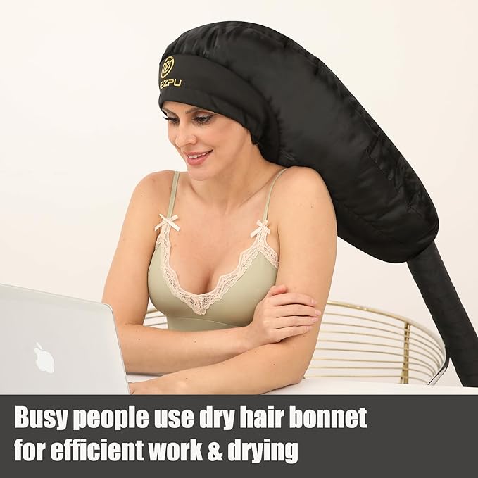 Bonnet Hair Dryer, Hooded Hair Dryer Attachment, Dryer Hooded Diffuser Cap for Curly,Speeds Up Drying Time, Safety Deep Conditioning At Home(Black)