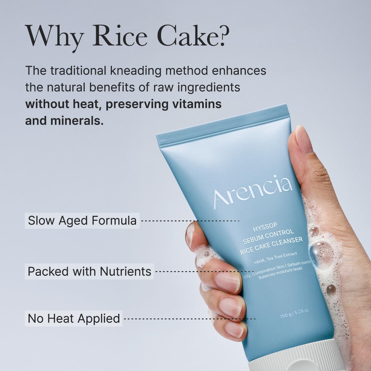 ARENCIA Hyssop Sebum Control Rice Cake Cleanser, AHA Tea Tree Face Wash for Oily Combination Skin 150ml / 5.07 fl oz