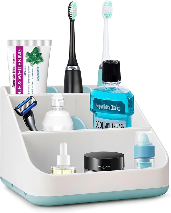 Toothbrush Holder for Bathroom,Detachable for Easy Cleaning Multi-Functional Countertop Storage Organizer,6 Slots Kids Electric Toothbrush and Toothpaste Organizer Caddy for Bathroom Vanity(Blue