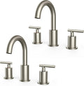 FORIOUS 2 Pack Brushed Nickel Bathroom Faucet 3 Hole with Pop Up Drain and 24" Supply Hose, 2 Handle 8 in Widespread 3 Hole Vanity Faucet for Bathroom Sink Brush Nickel with 360° Swivel Spout