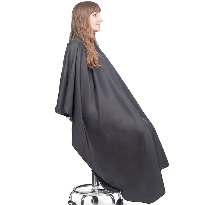 Large Hair Cutting Cape Water Resistant Salon Cape Snap Closure (Black)