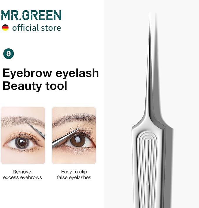 MR.GREEN Ingrown Hair Tweezers Needle Nose Pointed Tips Tweezers For Eyebrows Splinters Blackhead Removal Acne Clip Extractor (Long)