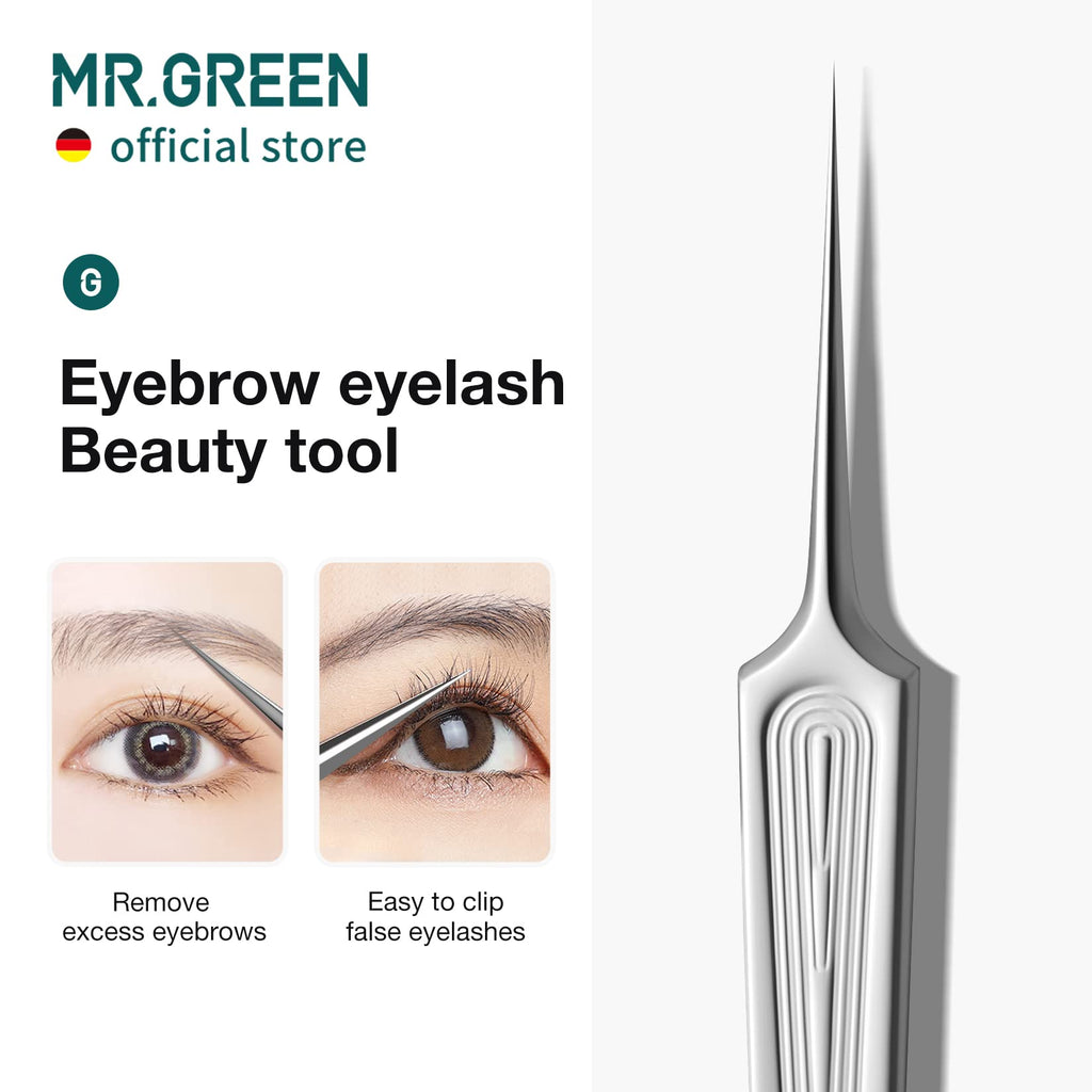 MR.GREEN Ingrown Hair Tweezers Needle Nose Pointed Tips Tweezers For Eyebrows Splinters Blackhead Removal Acne Clip Extractor (Short)