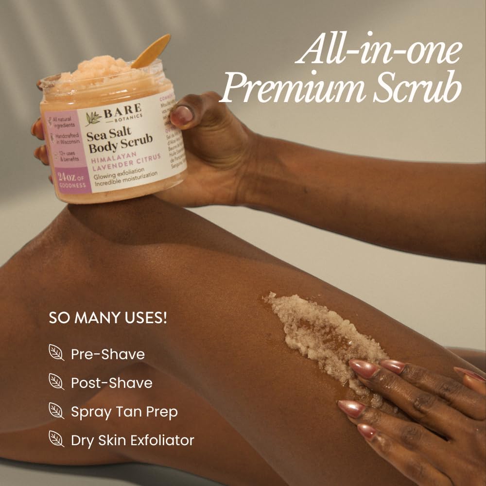 Bare Botanics 24oz Matcha Eucalyptus Sea Salt Body Scrub Natural Exfoliator