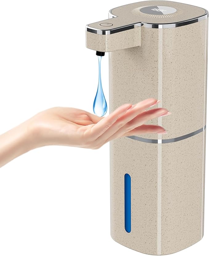 Automatic Liquid Soap Dispenser, Touchless Rechargeable Hand Soap Dispenser, 4 Adjustable Levels, 1200mAh Battery, Large Display, for Kitchen & Bathroom (Light Khaki, Liquid)