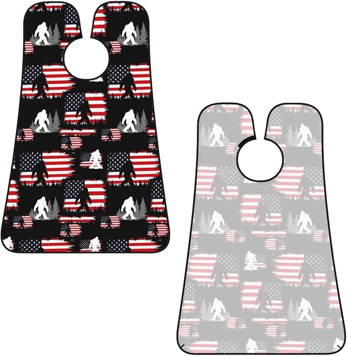 Adjustable Non-Stick Beard Apron, Hair Catcher Cape for Shaving Grooming, Waterproof with Suction Cups Men, Sasquatch USA American Flag Shave Bib