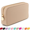 Embla Medium Travel Makeup Bag and Waterproof Nylon Travel Toiletry Bag with Smooth Zipper, Compact Slim Cosmetic Pouch, Beige