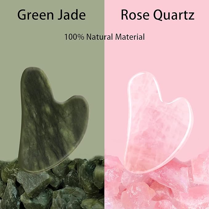 Gua Sha Facial Tools 2 Pack, Guasha Tool for Face & Eye Gua Sha Stone for Puffiness Reducing & Jawline Sculpting Face Stone Gua Sha Tools for Skin Care GuaSha Stone Tool, Pink and Green