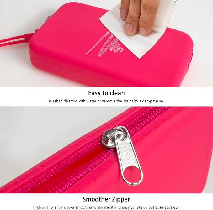 FFpaw Silicone Small Makeup Bag Pouch for Purse, Travel Toiletry Bag Cute Portable Cosmetic Bag Waterproof Makeup Storage Bag Mini Zipper Makeup Organizer (Small Rose)