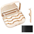 False Eyelash Storage Case with Mirror Lash Organizer Holder Box Empty Makeup Cosmetic Travel Case and Eyelash Tweezers Lash Container (Gold)