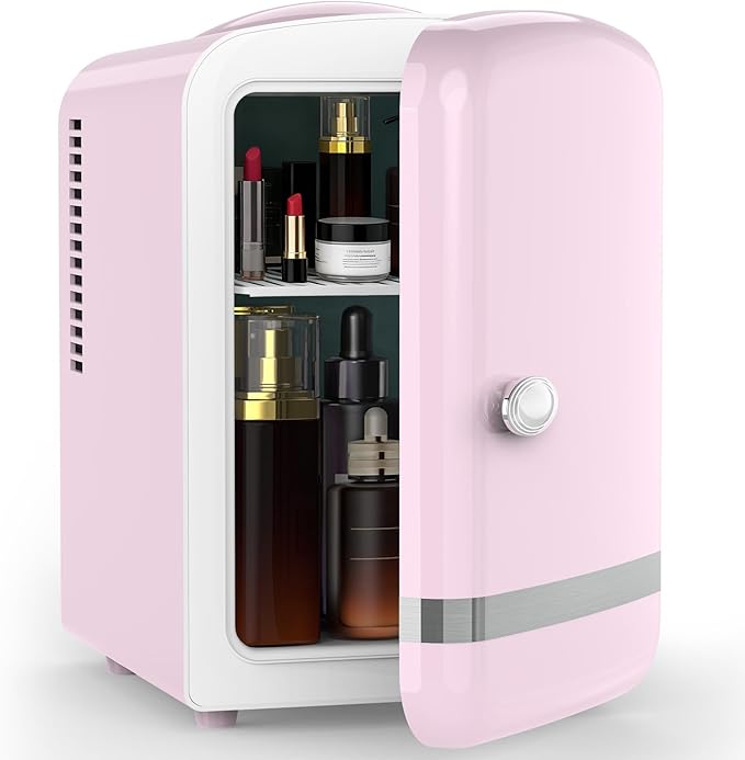 Electactic Mini Fridge for Skincare, 4L/6 Cans Small Cosmetic Fridge for Makeup & Beverage, Portable Desk Fridge Cooler and Warmer for Kids, Bedroom, Countertop, Pink