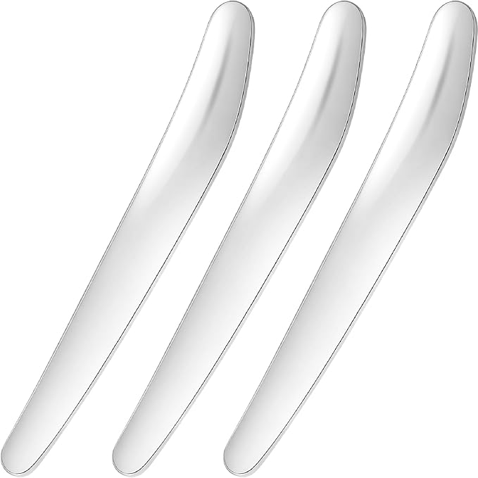 3pcs Mini Stainless Steel Makeup Spatula, 2.87x0.49in Reusable Cosmetic Cream Spatulas Spoon, Silver Skincare Scoop Applicator Facial Massage Beauty Tools for Mixing and Sampling Face Eye Cream