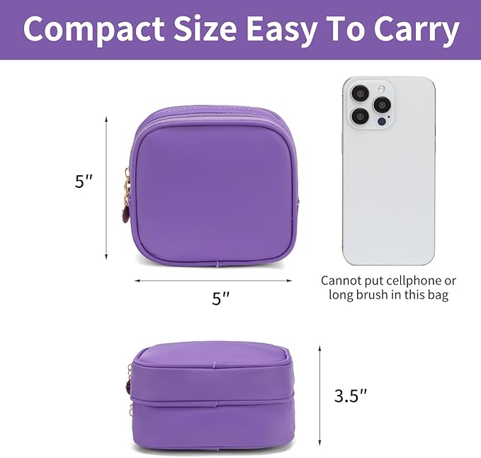 XIAOLER Small Makeup Pouch, Double Zipper Cosmetic Bag, Travel Makeup Bag, Cute Makeup Bag for Purse, Mini Toiletry Bag (Purple)