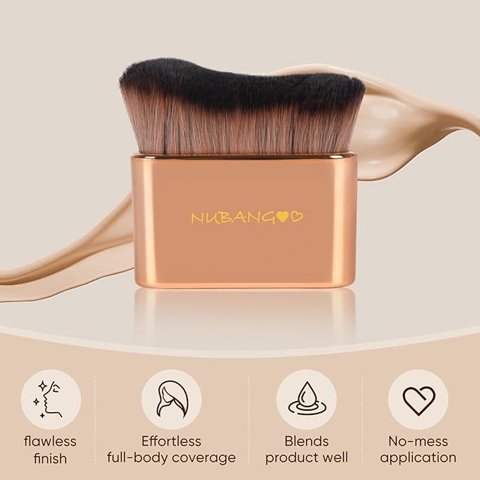NUBANGOO Professional Kabuki Foundation Brush,Makeup Brush, Self Tanner Brush,Self Tanning brush,Foundation Makeup Brush Cream Powder Liquid,Face Neck Body Leg Tanning Makeup (Pink Gold)