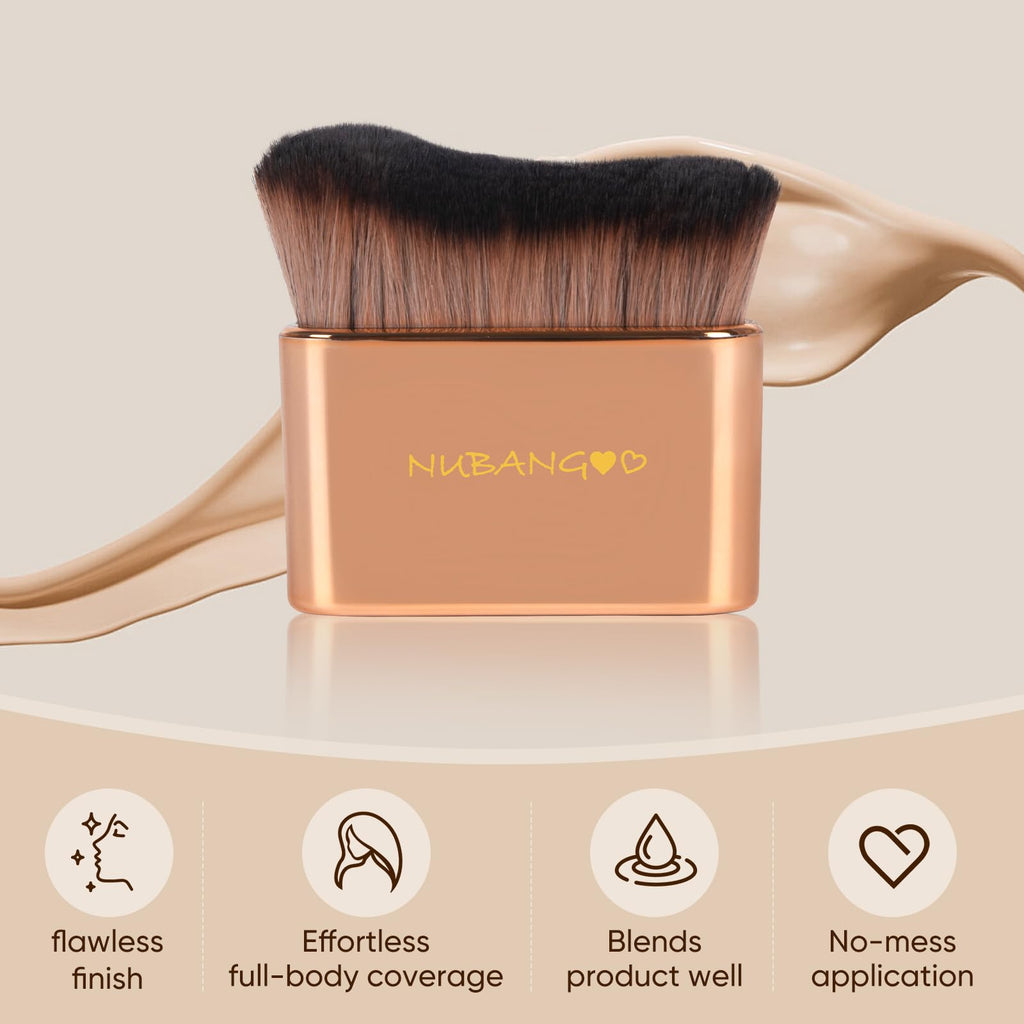 NUBANGOO Professional Kabuki Foundation Brush,Makeup Brush, Self Tanner Brush,Self Tanning brush,Foundation Makeup Brush Cream Powder Liquid,Face Neck Body Leg Tanning Makeup (Pink Gold)