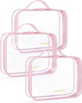 BAGSMART Clear Toiletry Bag with Handle 3-Pack TSA Approved, Pink