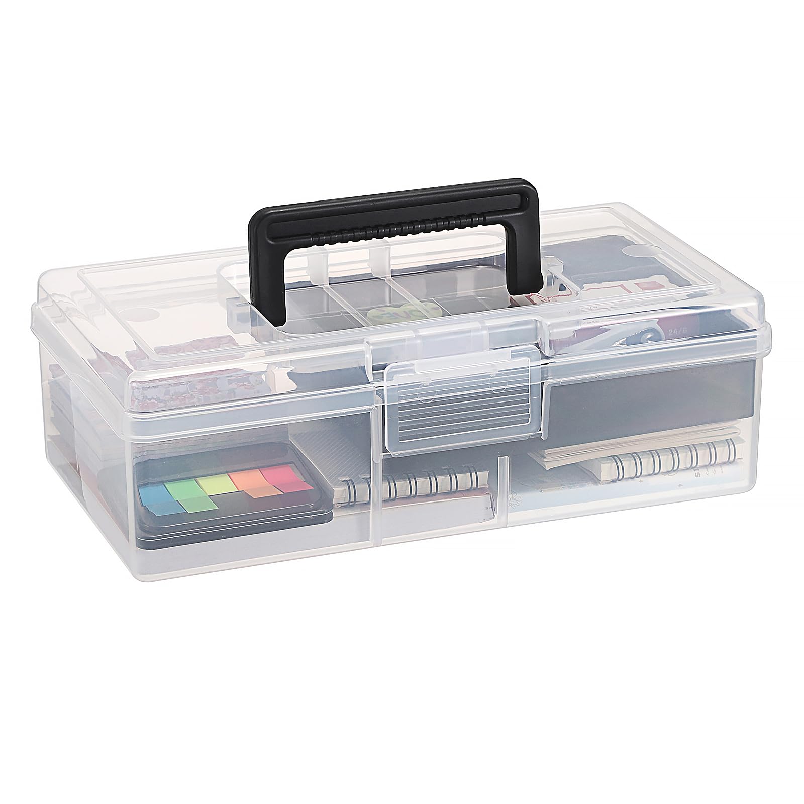 JUXYES Clear Art Craft Supply Storage Bin Sewing Box With Handle Lid