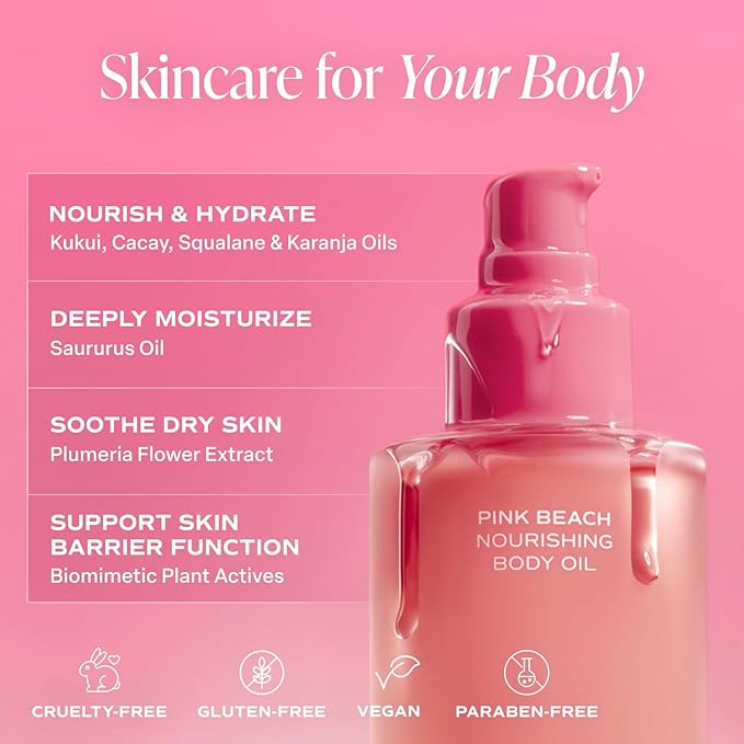 Saltair Body Oil – Silky After Shower and Bath Dry Oil for Women and Men – Non-Greasy, Well-Absorbing Moisturizer for Hydrating Dry Skin – Pink Beach Scent, 4oz