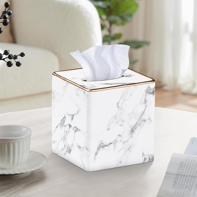 Leather Tissue Box Cover Square,Decorative Cube Tissue Box Holder with Magnetic Bottom,Facial Paper Organizer Table Napkin Case Dispenser for Bathroom,NightStand,Coffee Car,Home,Office