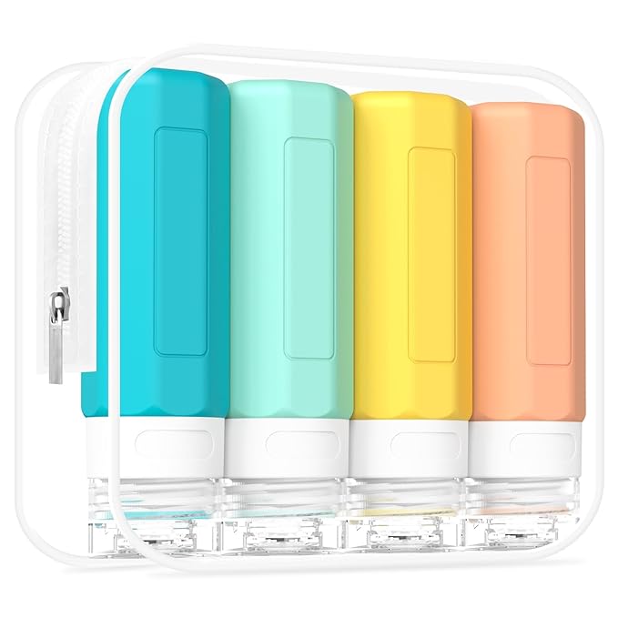 Redfly Travel Bottles for Toiletries, Tsa Approved 3oz Travel Size Containers, Leak Proof Travel Size Toiletries Bottles Silicone, BPA Free Refillable Shampoo Conditioners Essentials Kit, Colorful