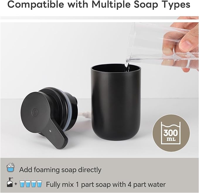 Automatic Foaming Soap Dispenser, Rechargeable Touchless Foam Hand Soap Dispenser for Bathroom, Soap Pump for Kitchen, Water-Resistant, Xmas Gift 10oz, Black