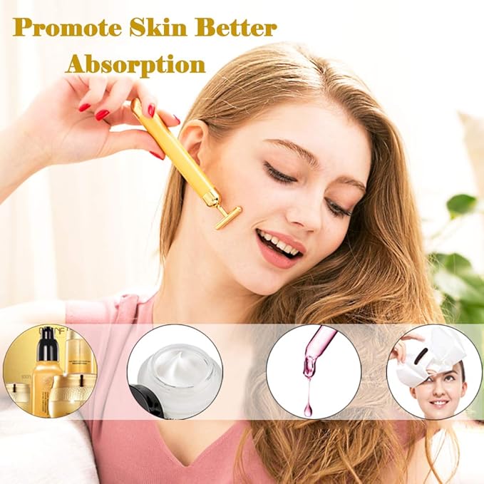 Amirce Face Massager Roller Golden 3D Roller Electric Facial Roller and T Shape Facial Roller Massager Kit Face Rollers