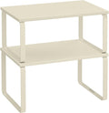 SONGMICS Cabinet Organizer Shelf, Set of 2 Kitchen Counter Shelves, Kitchen Storage, Spice Rack, Stackable, Expandable, Metal and Engineered Wood, 11.7 Inches, Cream White UKCS002W02