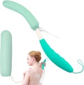 KkaFFe 15.35" Back Bath Brush with Sponge,Back Scrubber Bath Mesh with Anti-Slip Curved Long Handle Bath Body Brush for Elderly Aid Bathing and Shower