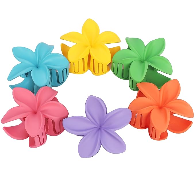 Sisiaipu Flower Hair Clips for Women 6 Pcs Hawaiian Large Claw Clips Plumeria Medium Hair Claw Clips for Thick Thin Hair Hibiscus Tropical Beach Hair Accessories for Women Girls and Girls-Dopamine