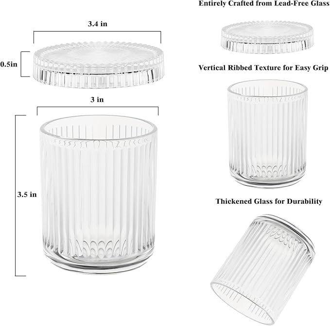 rejomiik Glass Qtip Holder Dispenser 2 Pack, Bathroom Canister Apothecary Jars with Lids, Vanity Makeup Accessories Storage Organizer for Cotton Swabs, Cotton Balls, Pads, Floss Picks, Clear