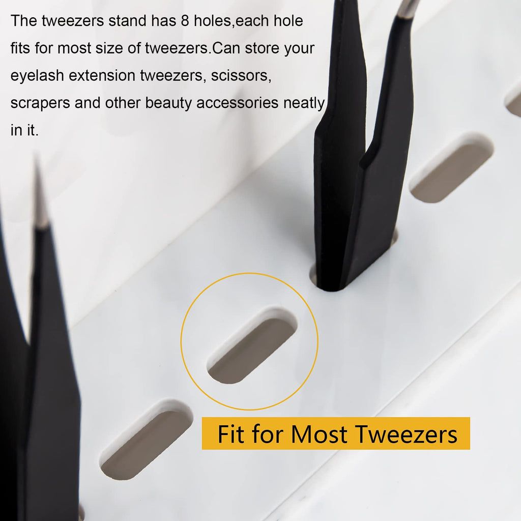 LXIANGN 8 Holes Eyelash Tweezers Holder Case for Lash Extensions, White