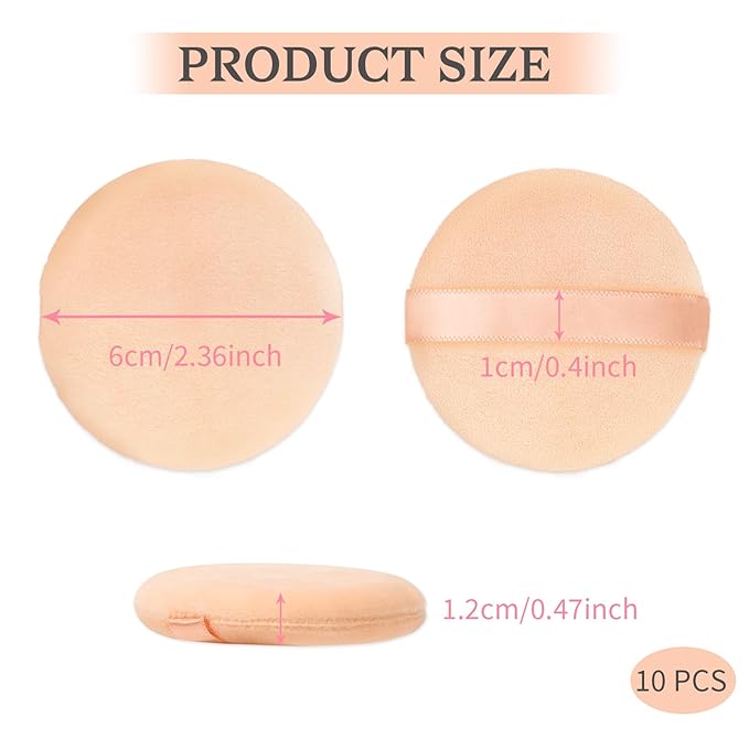 10 Pieces Foundation Sponge for Face Powder, 2.36 inch Makeup Puff for Foundation Velour Pure Cotton Applicator Cotton Cosmetic Makeup Puffs Pads with Ribbon