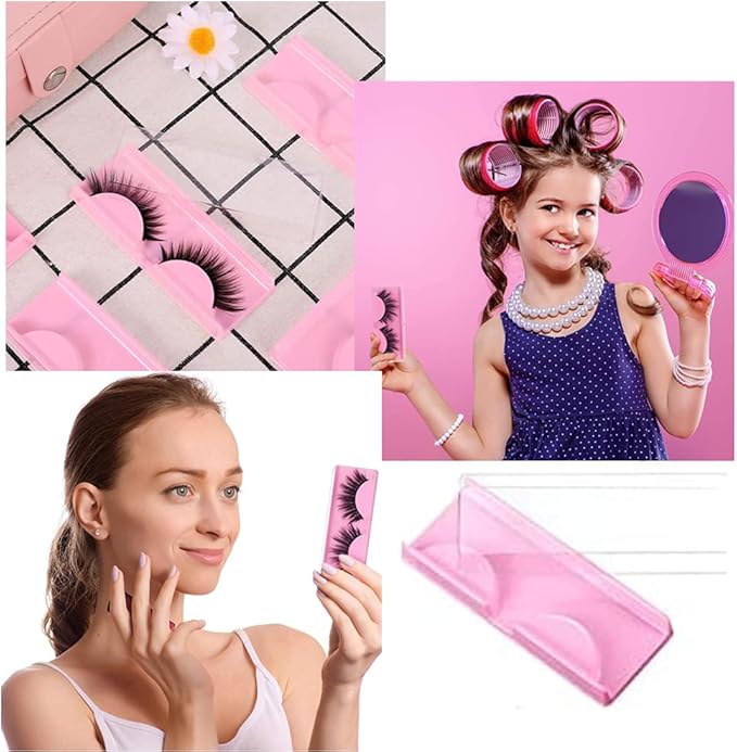 50Pcs False Eyelash Case Lash Boxes Packaging Wholesale Eyelash Holder Storage Box Empty Plastic Case Unit Container Makeup Organizer for Cosmetic Tools(Pink3.26* x 1.22 x 0.39in)