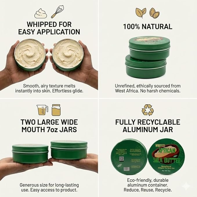 Whipped Shea Butter for Body, Skin & Hair | 2 Pack (14oz Total) | Eczema, Dry Skin, Stretch Marks | African