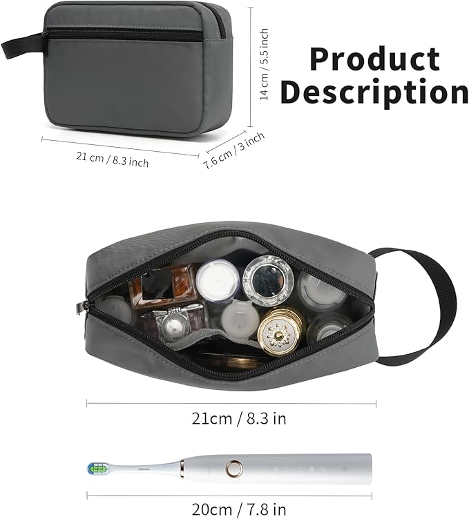 XIRYOHEAUR Travel Hanging Toiletry Bag with Carry Handle - Water-Resistant Small Cosmetic Organizer for Men & Women, Makeup, Shaving Kit, Gym & Travel Essentials (Charcoal Gray)