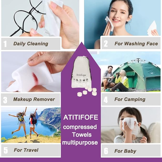 Atitifope Compressed Facial Towels Travel Pack (100 Count)