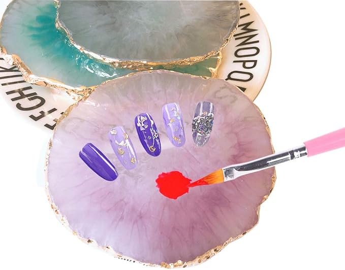 JASSINS Resin Nail Art Palette,Nail Art Painting Mixed Color Palette Gold Edge Nail Gel Color Makeup Display Board (Purple)