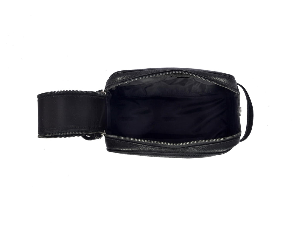 10" Premium Leather Toiletry Travel Pouch With Waterproof Lining | King-Size Handcrafted Vintage Dopp kit By Aaron Leather Goods (Jade Black)