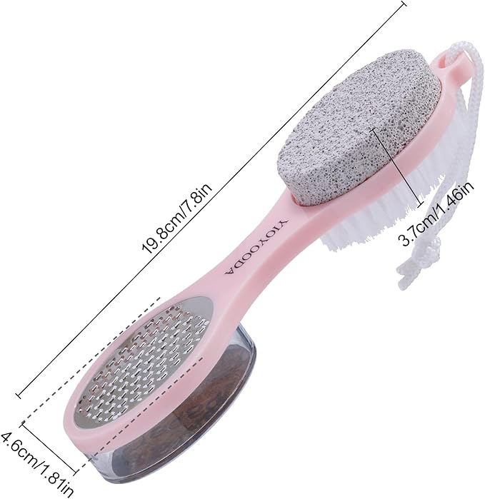 YIOYOODA Foot Scrubber Brush with Pumice Stone for Feet, 5-in-1 Foot File Callus Remover, Stainless Steel Feet Scraper, Cleaning Brush and Sand Paper Debris Catcher, Multi Purpose for Home Foot Care