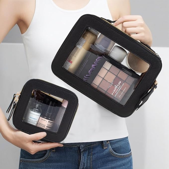 2 Pieces Clear Mahjong Bag, Travel Makeup Bag Large Cosmetic Bag with Zipper Small Clear Makeup Pouch for Purse Waterproof TSA Approved Toiletry Bag Case for Women Car Organizer Travel Essentials