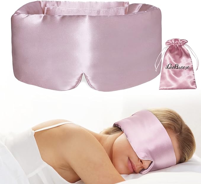 iCooBreeze 100% Natural Silk Eye Mask for Women Men, Soft Pressureless Cooling Blackout Eye Covers for Sleeping, Large Size Sleep Mask fits All Heads Adjustable, 1PC, Lotus Pink