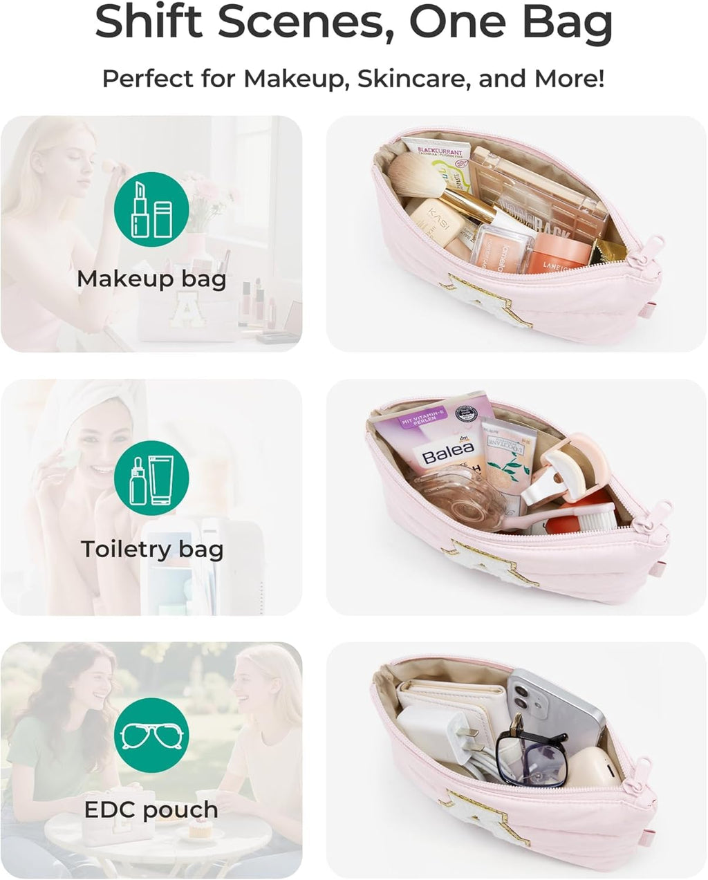 BAGSMART Personalized Makeup Bag, Machine Washable Puffy Cosmetic Pouch