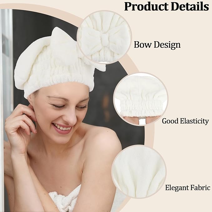 KEUKORZ 2PCS Microfiber Hair Drying Caps Hair Towel Cap Extra Soft and Ultra Absorbent Fast-Drying Hair Turban Wraps Gift for Women and Girls(Grey and White)